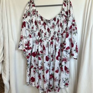 Ivory Floral Babydoll Off-shoulder Smocked Dress Torrid